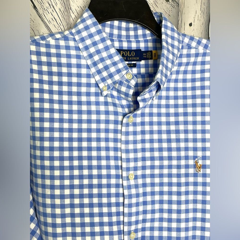 Polo Ralph Lauren Classic Fit Gingham Shirt Button-Down Long Sleeve Blue XXL - Picture 2 of 8